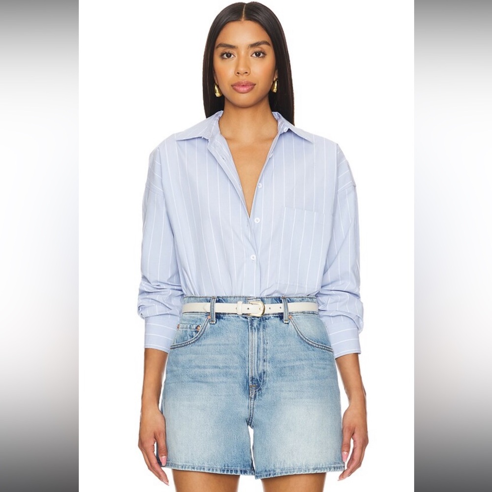 ▪️NWT Good American Oversized Stripe Shirt in Glass Stripe002 Sz L